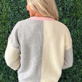Color Block Stitch Embroidery Button Front Cardigan