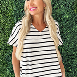 Striped Boxy V-Neck Knit Top