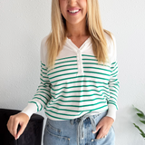 Half Button Striped Long Sleeve
