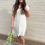 Flutter Sleeve Square Neck Button Down Dress