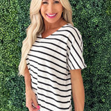 Striped Boxy V-Neck Knit Top