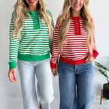 Stripe French Terry Snap Button Pullover