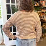 Two Toned Color Trimmed Long Sleeve Crew Neck