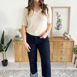 Knitted V-Neck Short Sleeve Sweater