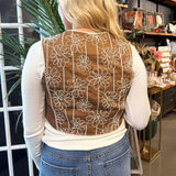 Embroidered Tie Front Boho Vest