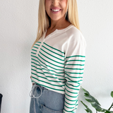 Half Button Striped Long Sleeve