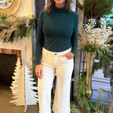 Lyocell Turtle Neck Button Cuff Top