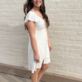 Flutter Sleeve Square Neck Button Down Dress