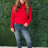 Long Sleeve Mock Neck Knit Top w/ Button Detail