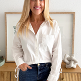 Side Drawstring Detail Crop Cotton Shirt