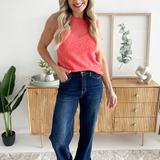 Sleeveless Pointelle Detail Pullover Sweater