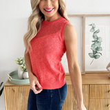 Sleeveless Pointelle Detail Pullover Sweater