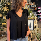 Ruffle Sleeve V-Neck Top