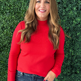 Long Sleeve Mock Neck Knit Top w/ Button Detail