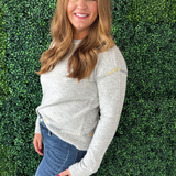 Multi Color Stitch Accent Crew Neck Pullover Sweater