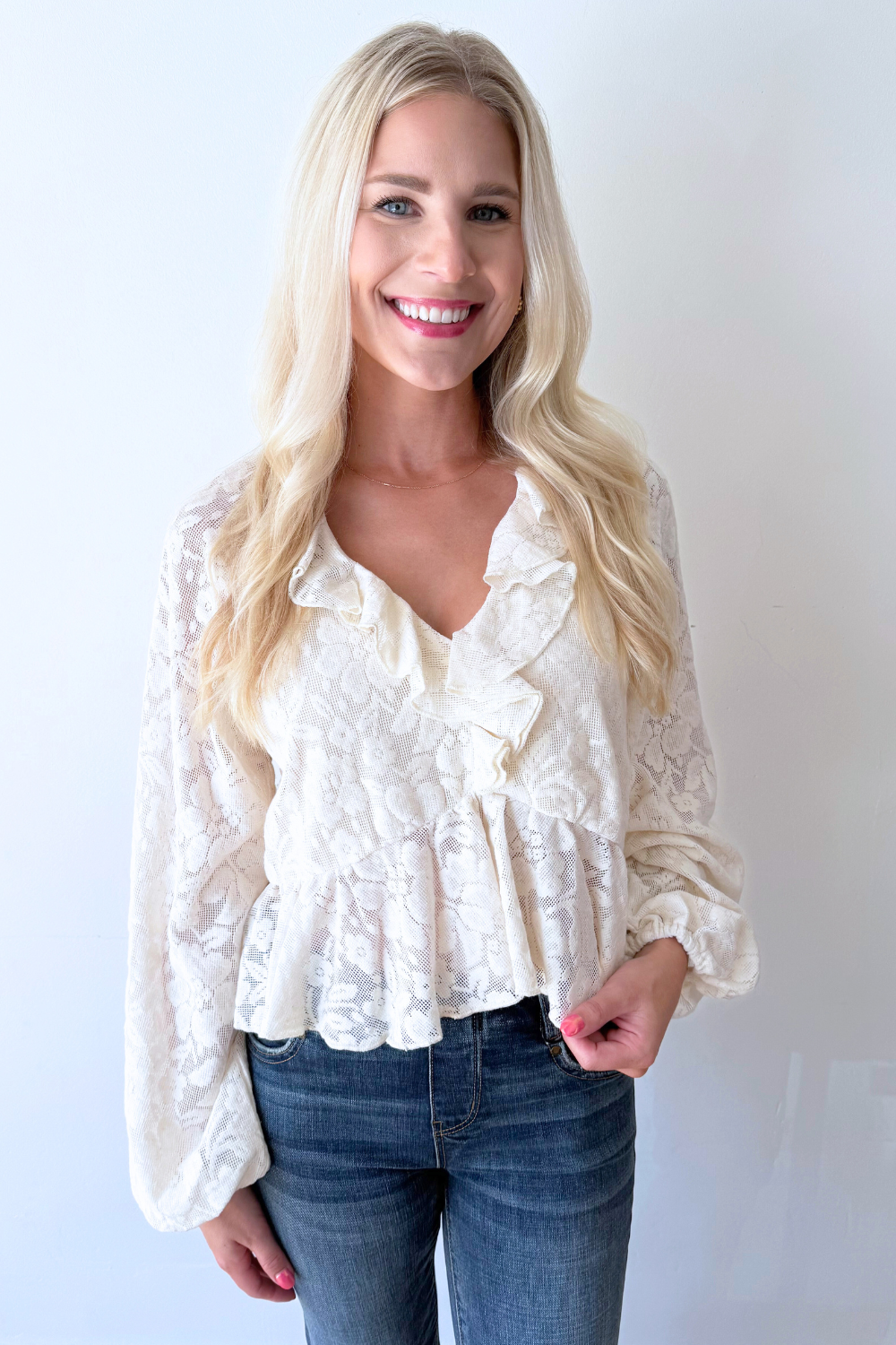 Long Sleeve Ruffle Lace Top – The 308 Boutique