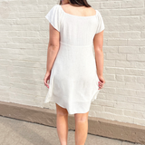 Flutter Sleeve Square Neck Button Down Dress