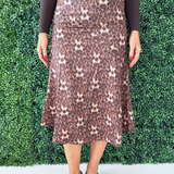 Leopard Silky Block Detailed Midi Skirt