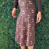 Leopard Silky Block Detailed Midi Skirt