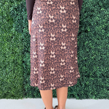 Leopard Silky Block Detailed Midi Skirt