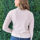 Pinstriped Long Sleeve Mock Neck Sweater