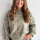 Long Sleeve Crew Neck Tree Camo Printed Sweatshirt