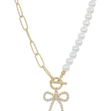 Split Pearl Chain Necklace with Bow