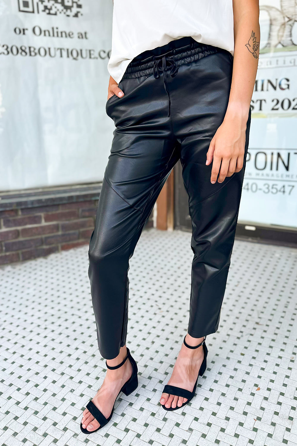 Faux Leather Drawstring Waist Pants