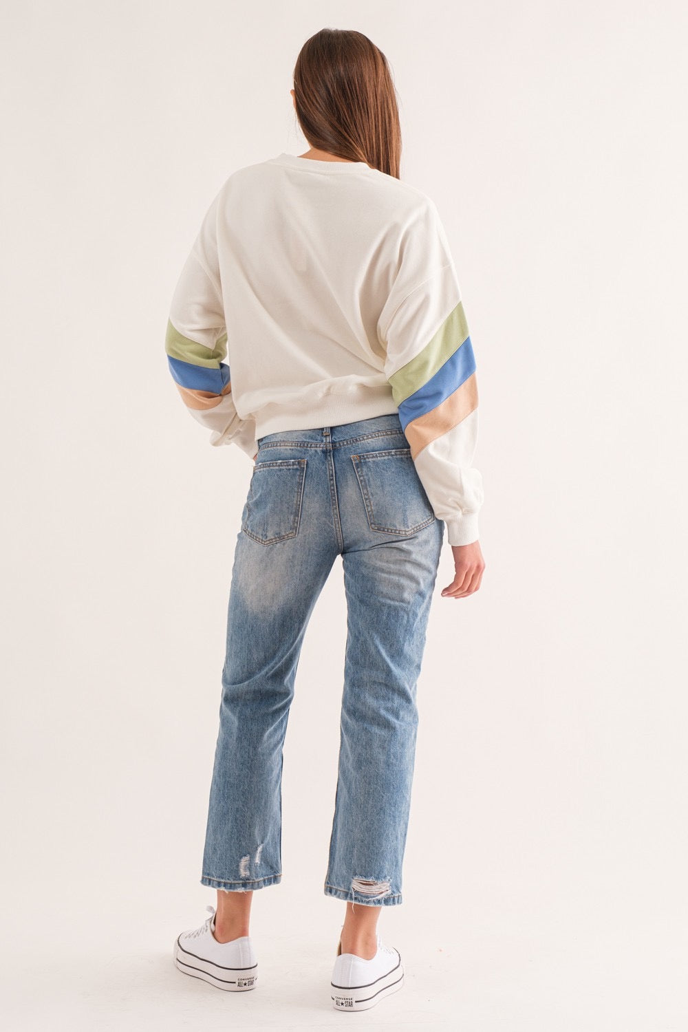 Colorblock Sleeve Crew Neck Sweatshirt