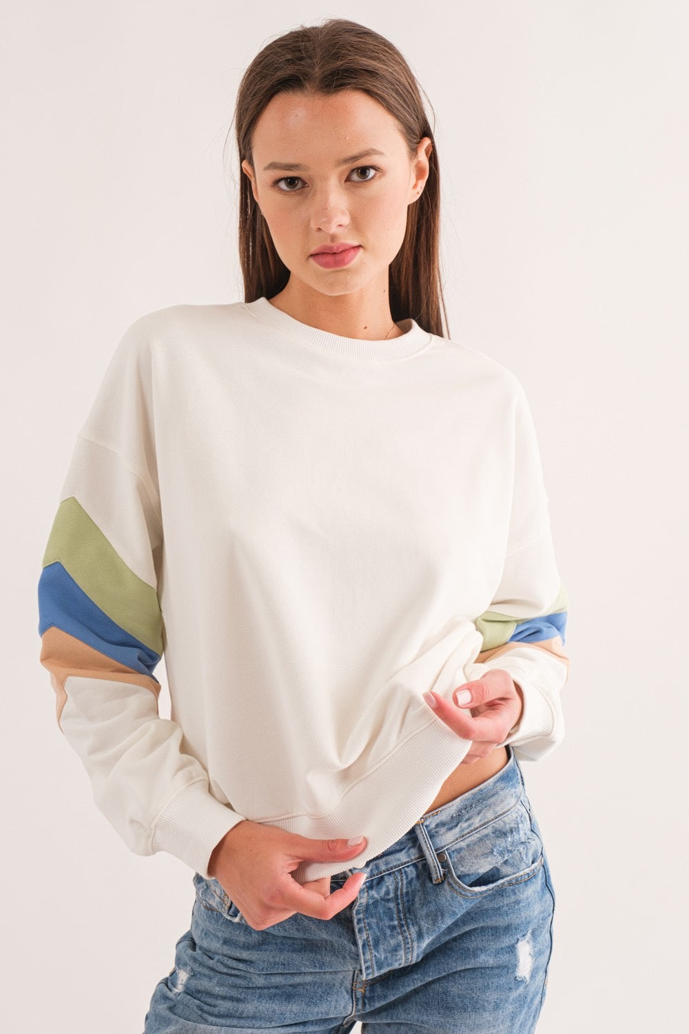 Colorblock Sleeve Crew Neck Sweatshirt
