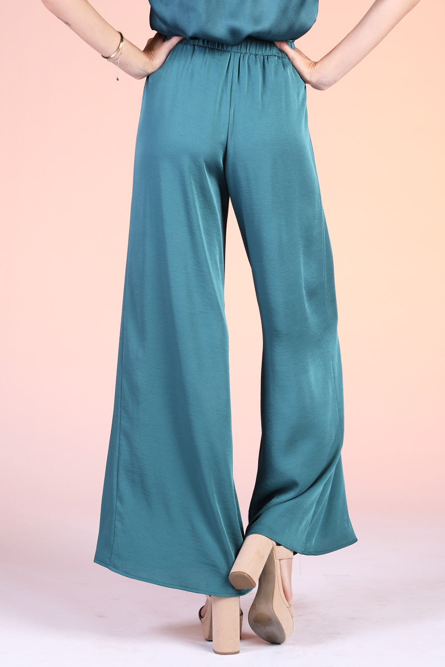 Washed Silk Tie Waist Wide Leg Pants