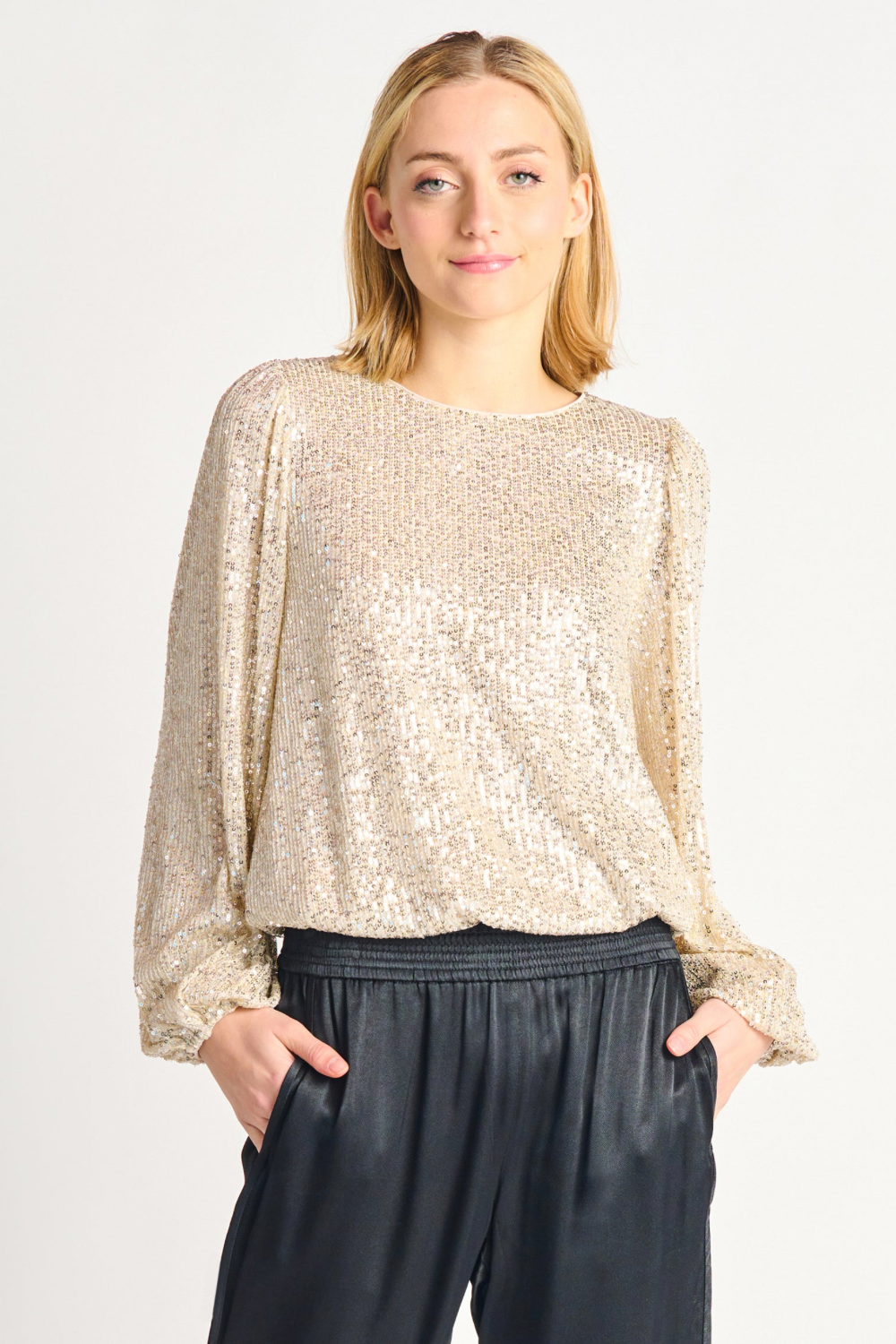 Elastic Detail Sequin Long Sleeve