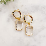Gold Dipped Clear Stone Dangle Huggie Earrings