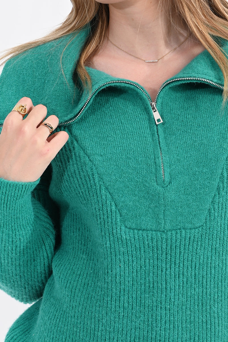 Cowl Neck Zip Sweater