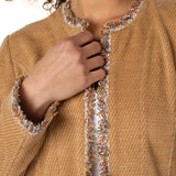 Collarless Jacket with Frayed Edges