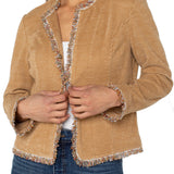 Collarless Jacket with Frayed Edges