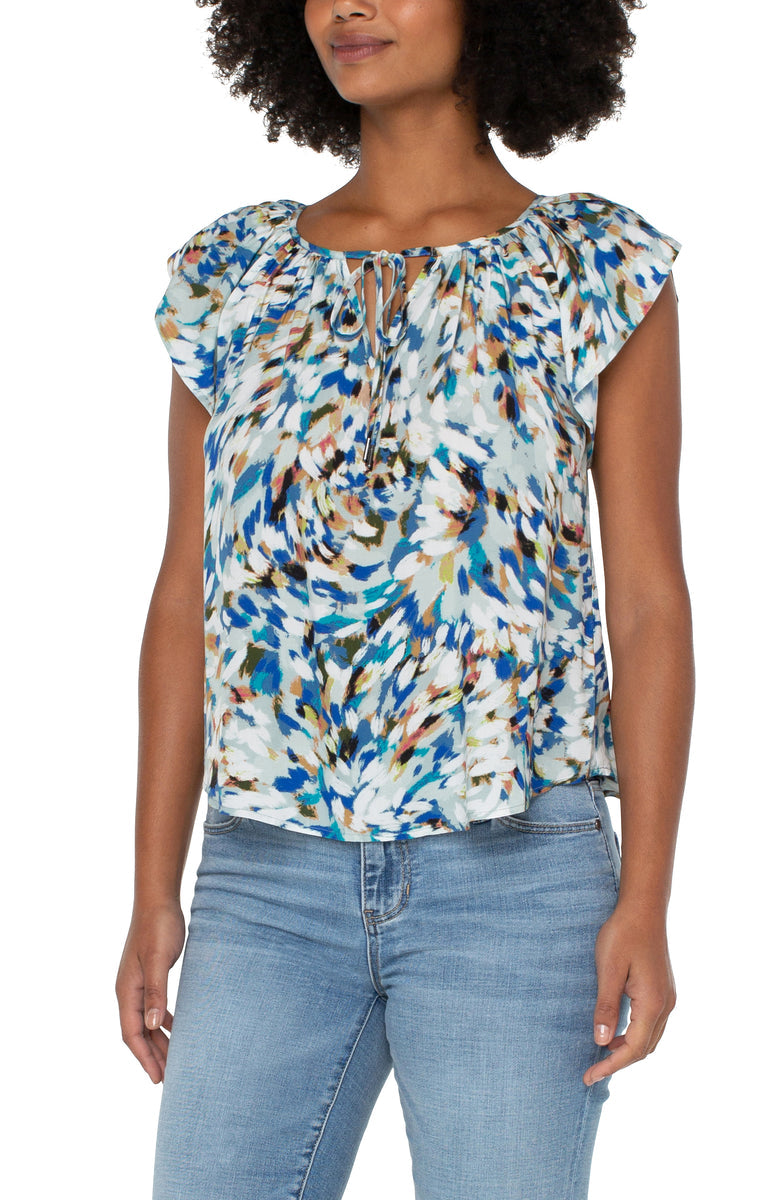 Petal Sleeve Woven Top W/ Neck Ties
