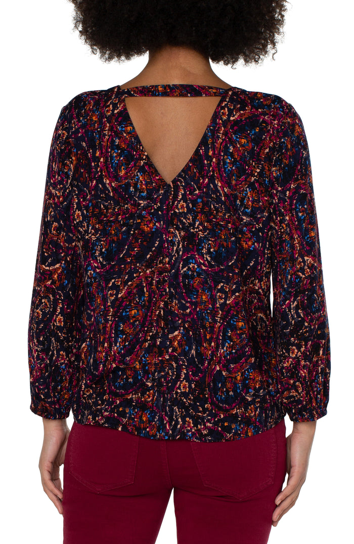 3/4 Sleeve Double V Neck Woven Top