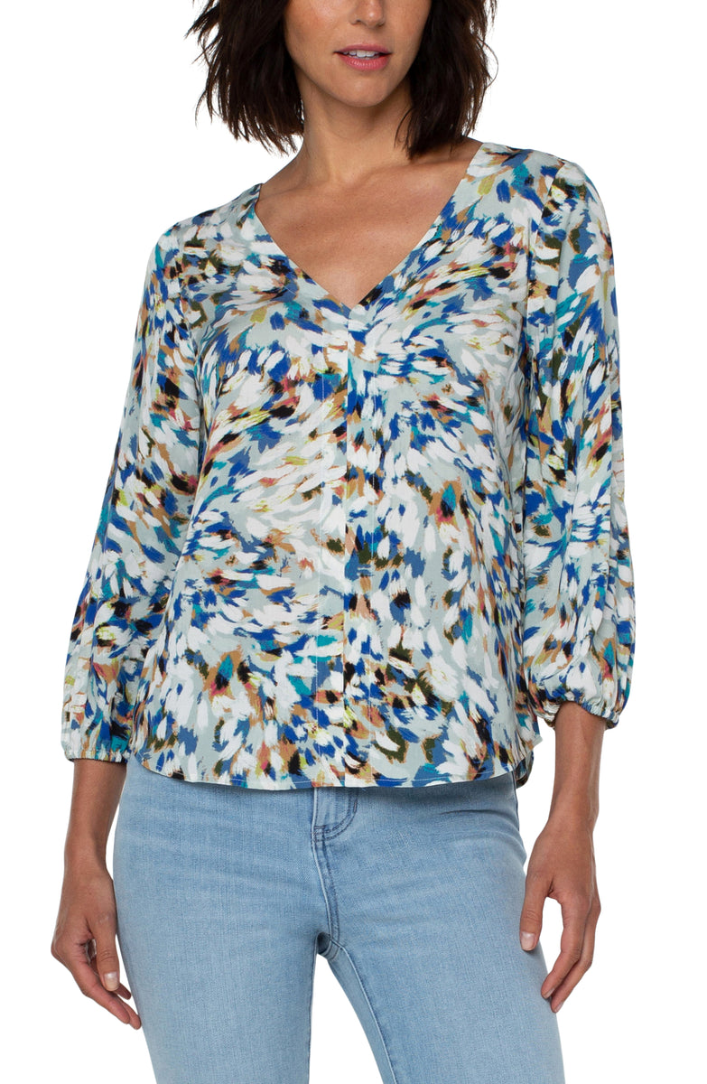 3/4 Sleeve Double V Neck Top