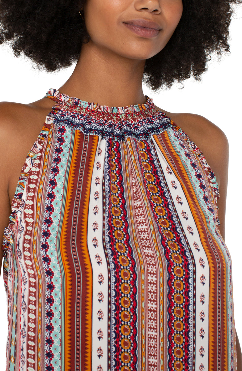 Sleeveless Halter Top W/ Ruffles