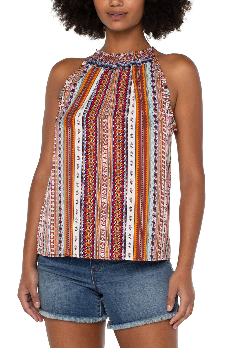 Sleeveless Halter Top W/ Ruffles