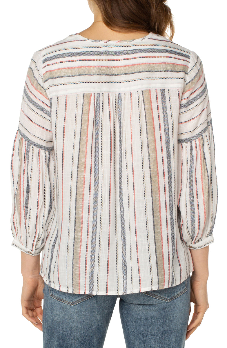 3/4 Sleeve Button Front Peasant Blouse