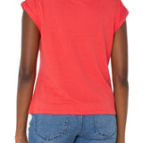 Short Sleeve Boat Neck Knot Front Knit Top