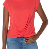 Short Sleeve Boat Neck Knot Front Knit Top