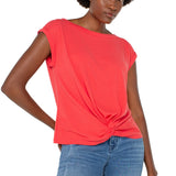 Short Sleeve Boat Neck Knot Front Knit Top
