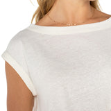 Short Sleeve Boat Neck Knot Front Knit Top