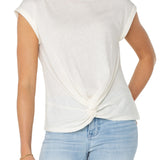 Short Sleeve Boat Neck Knot Front Knit Top