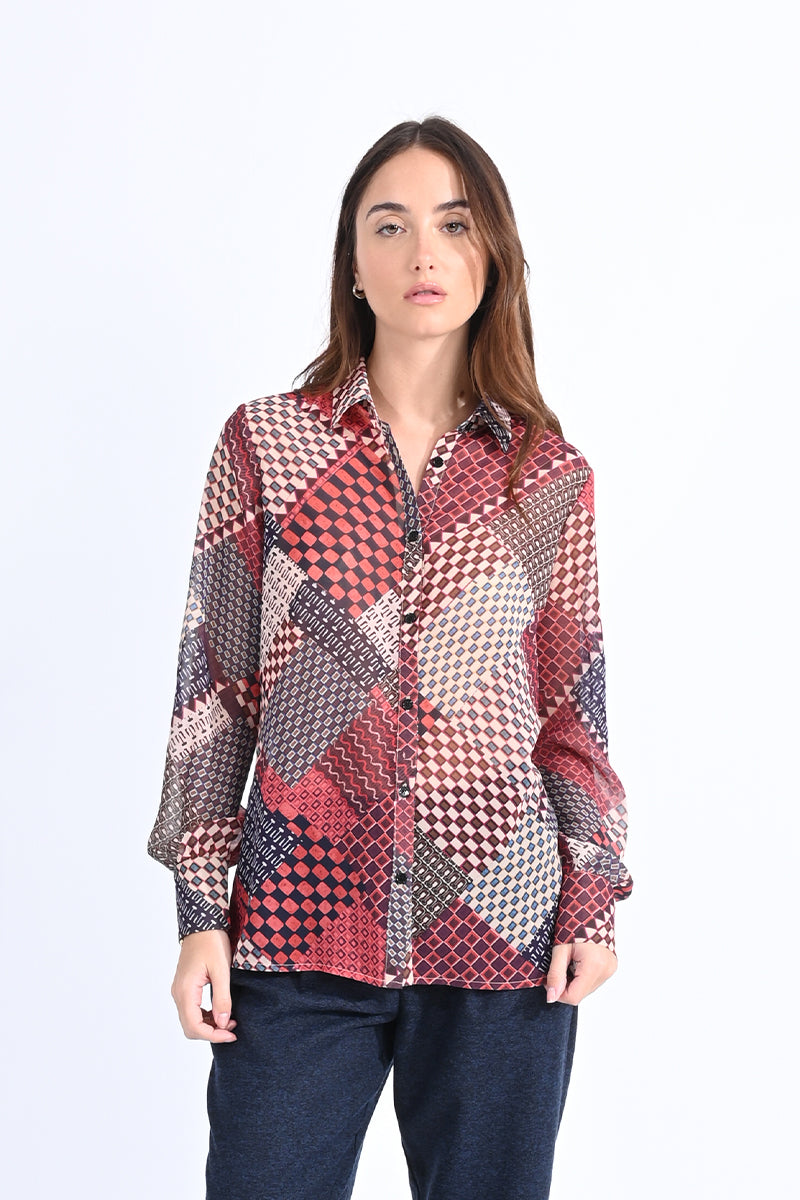 Button Up Geo Printed Blouse