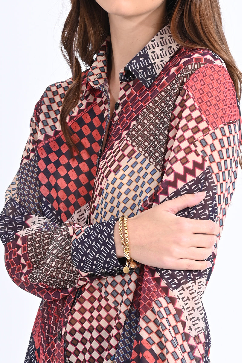 Button Up Geo Printed Blouse