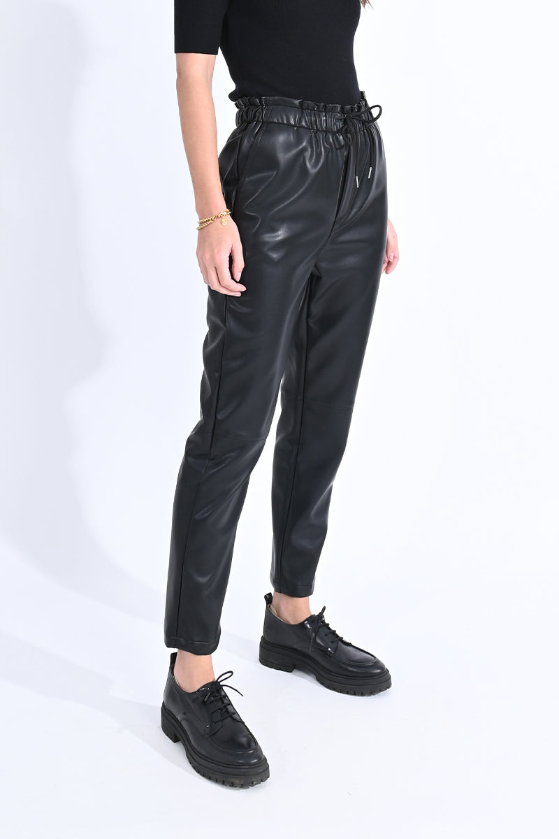 Tie Waist Faux Leather Tapered Pant